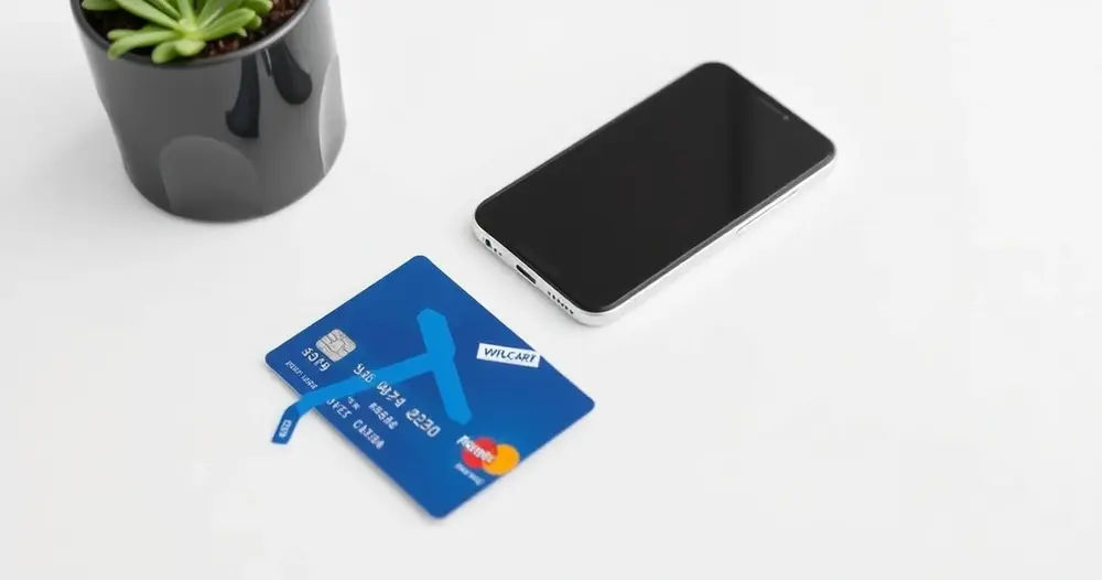 cartão de crédito e celular sobre mesa branca limpa